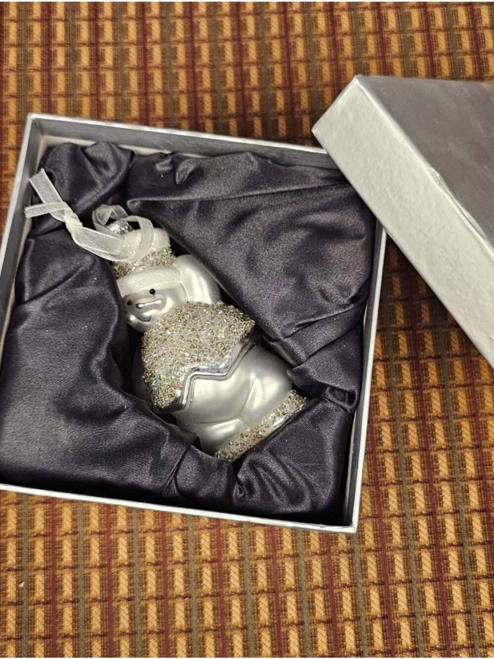 Handcrafted Glass Snowman Ornament With Glitter Accents & Gift Box - 5 Inches -